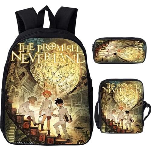 The Promised Neverland Emman Norm Backpack 3 Set Student School Bags Teens Travel Rucksack Anime Bagpacks Zipper Bookbag Mochila