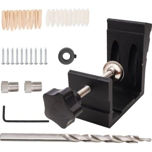 46 Pcs Pocket Hole Dowel Jig Oblique Punching Locator Drilling Guide Puncher Wood Hole Saw Step Drill Bits for Carpentry