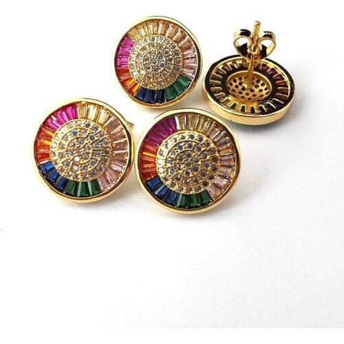 6 Pairs Trendy Circle studs earrings Rainbow Cubic CZ Zircon Stone Crystal Colorful delicate earring women jewelry ER942