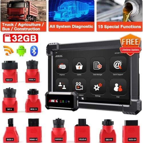 Ancel X7 HD Heavy Duty Truck OBD2 Diagnostic Tools Bluetooth WIFI Tablet DPF Oil Gear SRS Rest Automotive Scanner Free Update