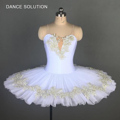 BLL112 White Stretch Bodice Ballet Tutu Girls & Women Dance Pre-professional Pancake Tutu Ballerina Solo Costumes Standard Dress