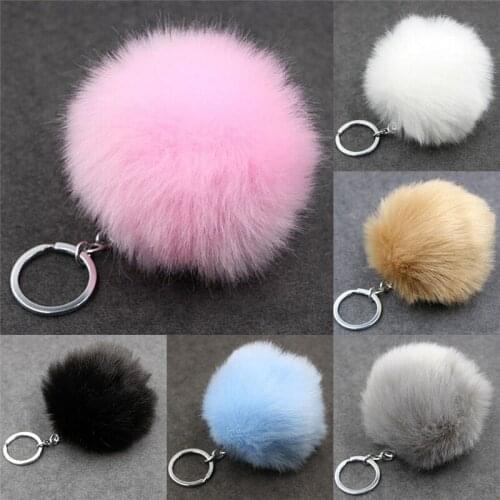 Handbag Pendant Key Ring Fur Pom Pom Bow Key Chain Artificial Rabbit Fur Ball PomPom For Phone Charm Keychain