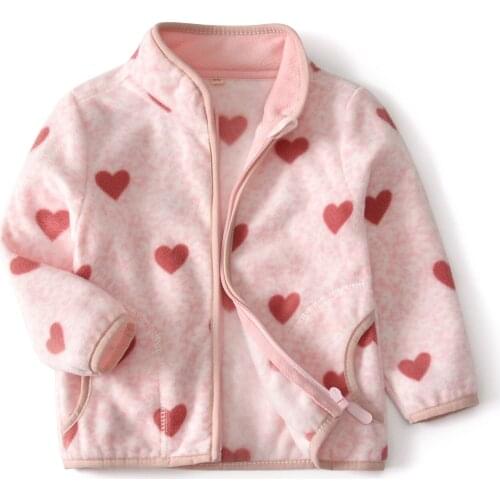 2020 Autumn Toddler Baby Jackets Kids Cute Polar Fleece Jacket Casual Love Print Zipper Pink Coat For Girl 2-9 Y Child Clothes