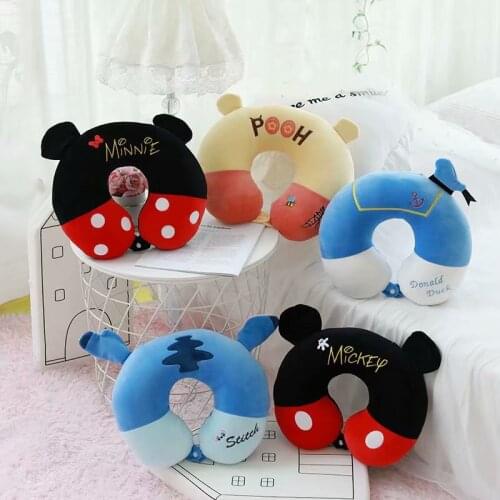 Disney mickey Cartoon cute neck pillow travel portable u-shaped pillow car office neck pillow nap pillow Stitch cervical pillow