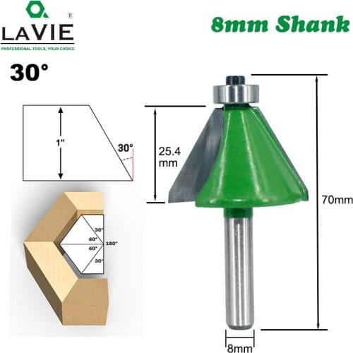 LAVIE 1pc 8mm Shank Chamfer Router Bit 30 Degree Bevel Edging Milling Cutter for Wood Woodorking Machine Tools MC02110-30