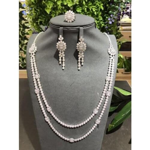 Janekelly 4pcs Bridal Zirconia Full Jewelry Sets For Women Party, Luxury Dubai Nigeria CZ Crystal Wedding Jewelry Sets