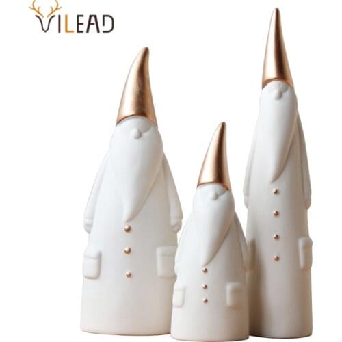 VILEAD Ceramic Santa Claus 3 Pcs/Set Statue Christmas Decorations Figurines for Interior Modern Sculpture Decor for Home Gifts