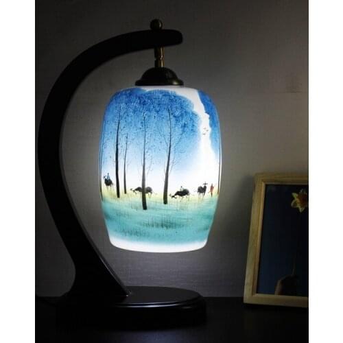 Jingdezhen Chinese Antique Modern Creative Living Room Bedroom Bedside Tires Porcelain Lamp Ceramic Hand Painted Desk Lamp Led