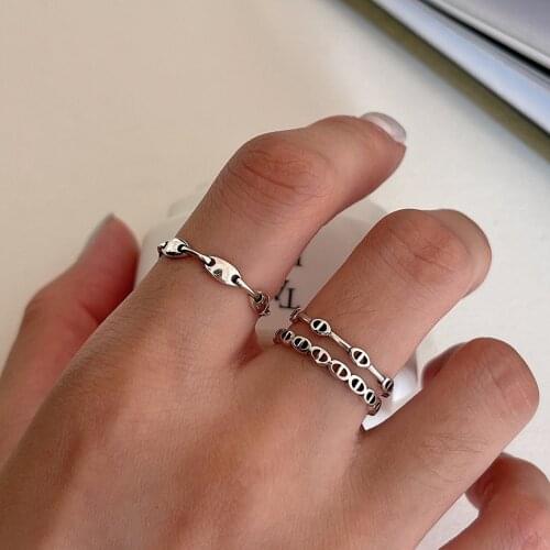 Besimpol Korean Version Real 925 Sterling Silver Ring Fashion Simple Vintage Pig Nose Rings for Women Fine Jewelry Gifts