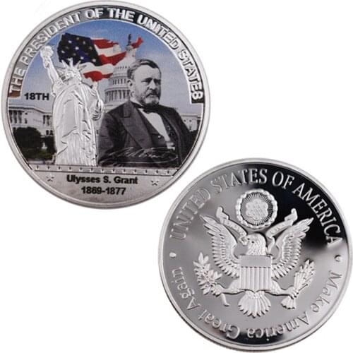 Collectible Silver Coin American 18th President Ulysses Gran Metal Coin /w Case Creative Challenge Coin Gift 40x3mm