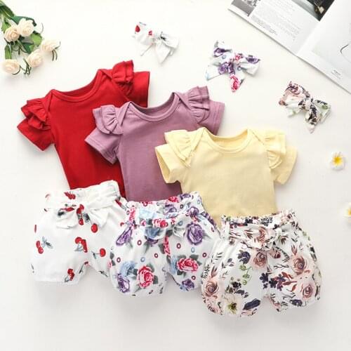 Newborn Baby Girls Clothes Sets Summer Infant Outfits Ruffle Short Print Toddler Girls Toddler Bebe Shorts New Born Clothes