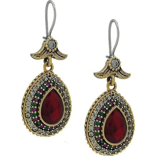 Red Ruby Cubic Zirconia Silver Drop Model Earrings Hurrem Sultan For Jewelry