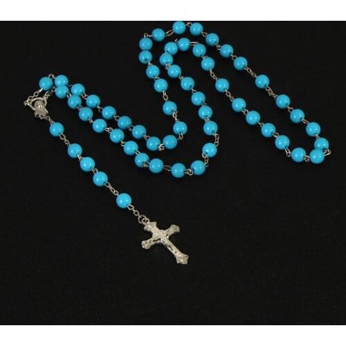 8mm Handmade Round Glass Beads Catholic Rosary Quality Cross Bead Necklace Cross Beads Religious Pendant Necklace
