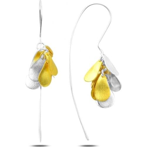 KUTAYDAN Dangle Drop Matte Textured Earrings 925 Sterling Silver