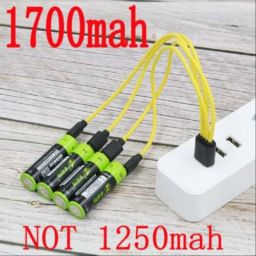 ZNTER AA 1.5V 1700mah 2550mwh Capacity USB rechargeable lithium usb battery USB cable charge