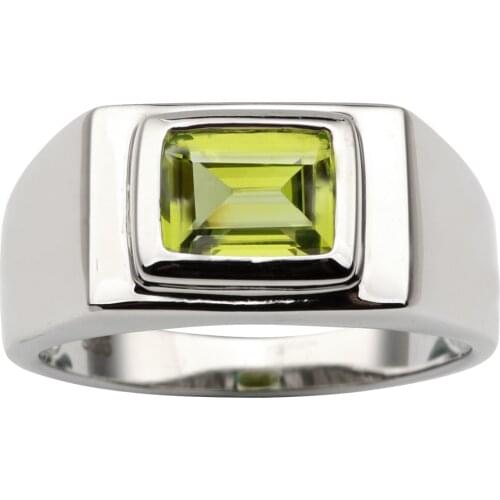 Natural Green Peridot Ring Men 925 Sterling Silver Band 7x9mm Invisible Setting August Birthstone R509GPN