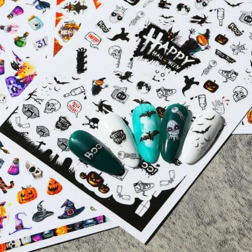 Halloween Nail Art Decals 3D Nail Art Self-Adhesive Stickers Foil Decals Wraps Manicure Accessories Nail Art DIY Decoration Tool