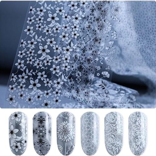 New black / white lace flower nail leaf sticker varnish mixed transfer foil nail sticker Nail Art Manicure Nail foil