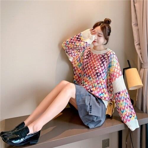 New autumn and winter color thick sweater loose large lazy style short sweater knitted sweater