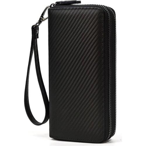 New Genuine Leather Long Wallets Women Three Zipper Coin Purses Striped Clutch Wallet Female Cellphone Money Credit Card Holder