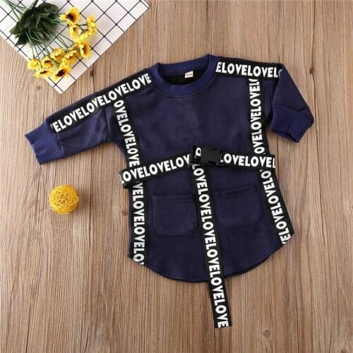 Toddler Baby Girls Clothes round neck pullover love print Long Sleeve Sweatshirts Geometry Belt 2pc kids lovely Velvet outfits