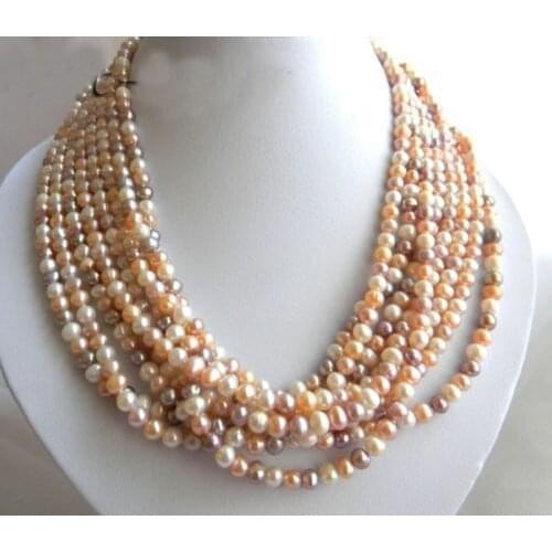 8Strands 18'' 6MM Lavender White Pink Round Freshwater Pearl Necklace