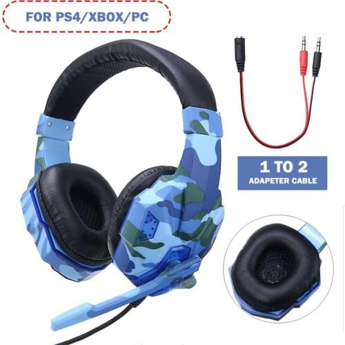 POHIKS 1pc Camouflage Blue 3.5mm Wired Gaming Headset LED Luminous Headphones For PC Laptop PS4 Pro Xbox One