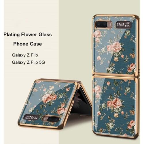 Plating Flower Tempered Glass Phone Case For Samsung Galaxy Z Flip 5G Case Full Protection Shockproof Cover Foldable Funda