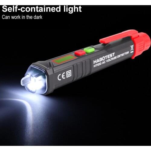 HABOTEST HT100 Portable Non-contact AC Voltage Tester Pen 12V/48V~1000V Shaped V~Alert Detector with Sound and Light Alarm