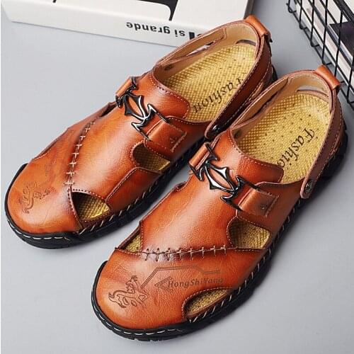 Summer Men Sandals Outdoor Beach Slippers Casual Shoes Extra Large High Quality Genuine Leather Classic Platform Soft Size38-50