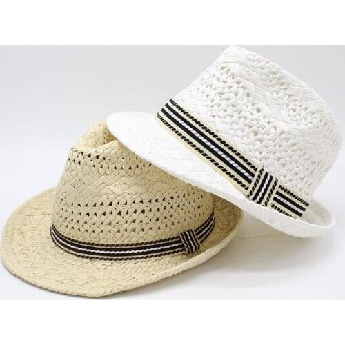 Seioum 2020 Summer unisex child sun hat casual vacation Panama straw hat women wide brim Beach jazz men hats Foldable Chapeau