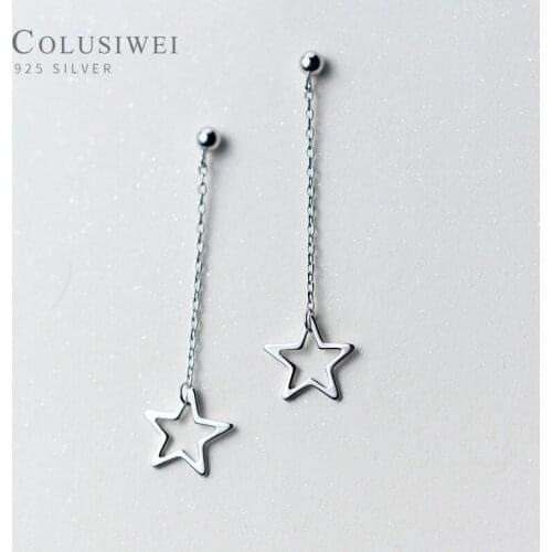 Colusiwei Minimalist Pentagram Dangle Earrings for Women 925 Sterling Silver Long Chain Star Drop Earrings Fashion Fine Jewelry