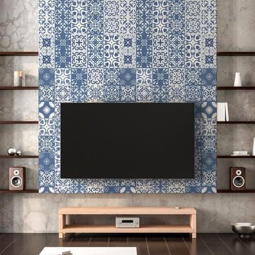 Blue Retro Pattern Tiles Strip Wall Sticker Kitchen Stairs Art Mural Home Decor Waterproof PVC Wall Decals