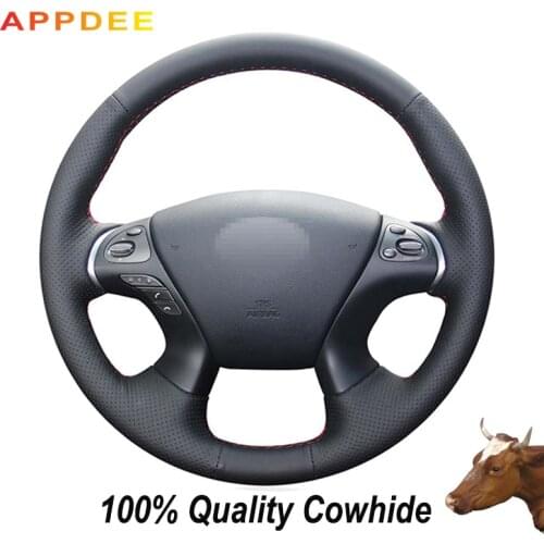 Hand-stitched Black Genuine Leather Steering Wheel Cover for Infiniti JX35 M35 M25 M56 Q70 QX60 Nissan Murano Pathfinder