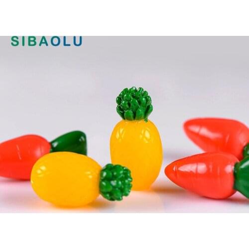 10pcs Carrot Vegetable Pineapple Fruit Resin Figurine Model Home Decor Miniature Fairy Garden Cake Decoration Accessories Modern