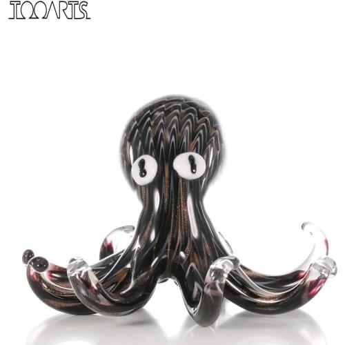 Tooarts Black Octopus Statuettes Glass Ornament Animal Figurine Home Decoration Accessories Handblown Modern Home Decor as Gift