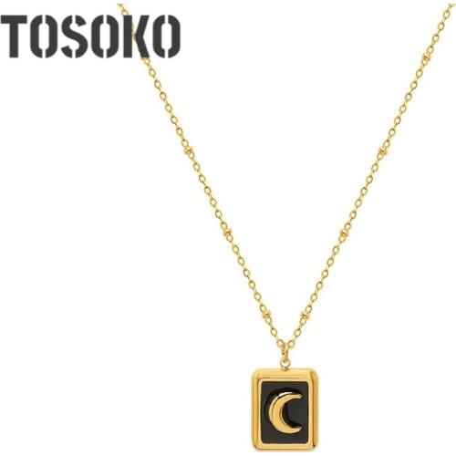 TOSOKO Stainless Steel Jewelry Geometric round brand Moon Pendant Necklace womens fashion clavicle chain BSP973