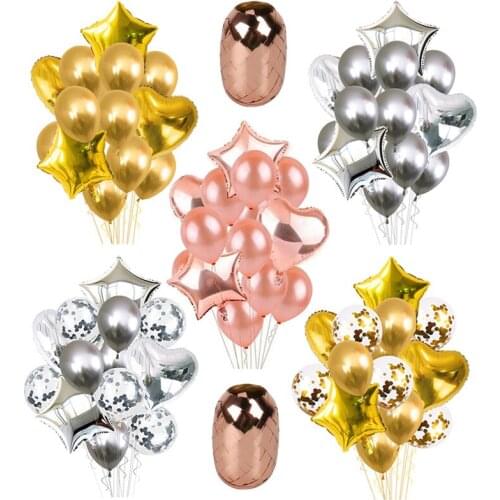 Heart Star Confetti Balloon Happy Birthday Party Metallic Chrome Balloons Baby Shower Wedding Decor Helium Balloon Accessories