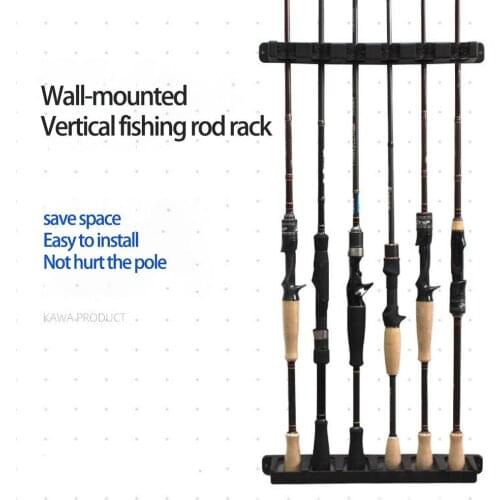 Fishing Vertical 6-Rod Holder Rack Fishing Pole Holder Rod Stand Wall Mount Modular for Garage Black Six-Hole Fishing Holder kay