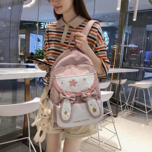 Women Waterproof Nylon Backpack Student Cute School Bag Kawaii Girl Backpack Laptop Female Fashion Book Bag Buckle Ladies Luxury