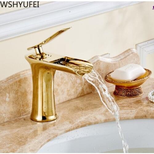 WSHYUFEI new hardware copper luxury gold bathroom faucet basin modern simple hot and cold waterfall faucet