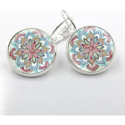 Yoga jewelry earrings om symbol buddhism zen unique a pair mandala flower earring glass henna handmade earrings for women