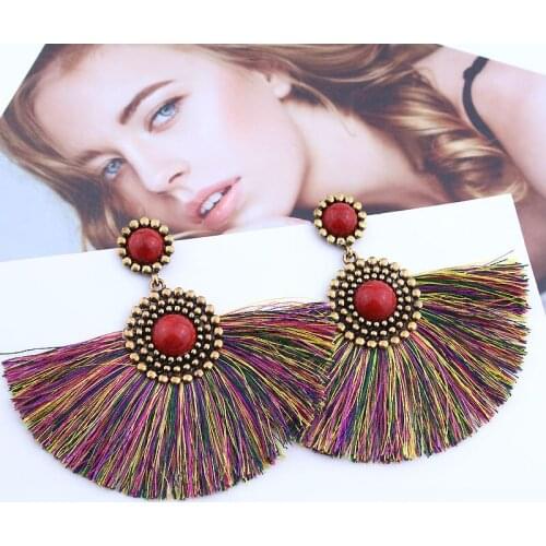 Mix Color Tassel Female Earrings Fashion Jewelry Woman 2019 Long Vintage Statement Bohemian Round Fringe Drop Earing