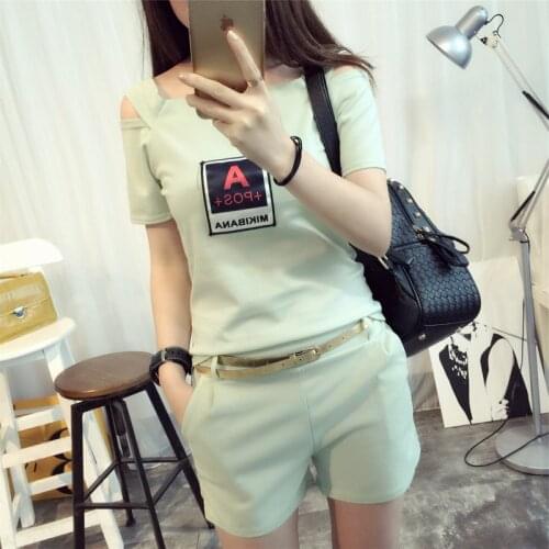 Women Two-piece Set Chiffon Summer Slim Casual Tops+Shorts With Belt 2pcs Suit