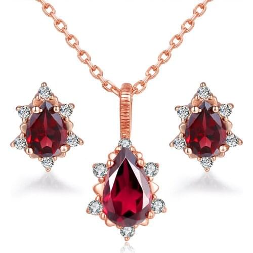 ZHOUYANG Korean Cute Earrings Necklace Jewellry Red Teardrop Zircon Rose Gold Color Jewelry Set For Women Wedding Wholesale S532