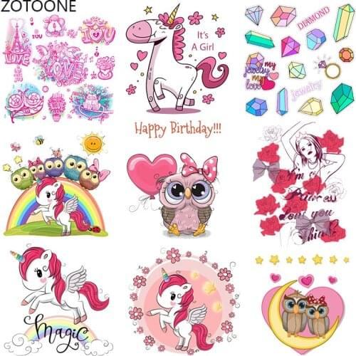 ZOTOONE Unicorn Set Stripes Iron on Transfer Patches on Clothing Diy Patch Heat Transfer for Clothes for T-shirts Girl Sticker I