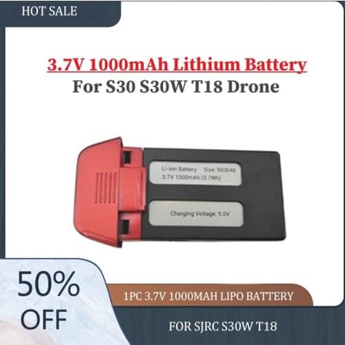 1PC 3.7V 1000mAh Lipo Battery for SJRC S30W T18 Drone RC S30W Quadcopter Spare Parts Rechargeable Battery Big Promotion