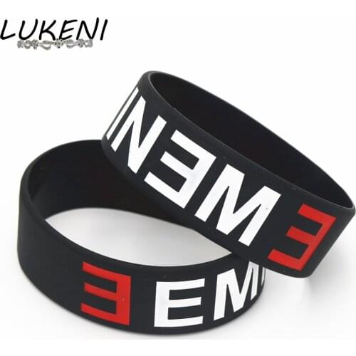 1PC Hot Sale Eminem Wristband Made Of Latex-Free Black Silicone Rubber Bracelets&Bangles for Music Fans Concert Gift SH105