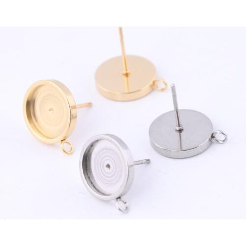 Onwear 10pcs Stainless Steel stud post Earring Connectors fit 10mm Round Blank Cabochon Base Settings diy jewelry supplies