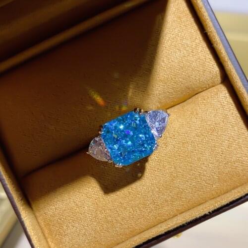 100% 925 Sterling Silver Blue Square 10*10mm Sapphire High Carbon Diamond Wedding Ring For Women Fine Jewelry Birthday Gift